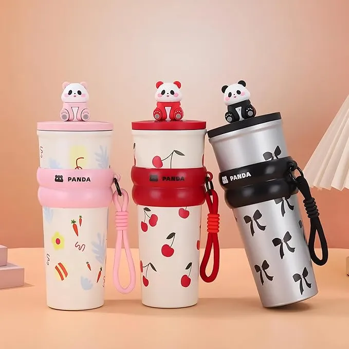 Panda Water Bottle (700ML)| Leakproof Cute Cherry Design, Portable & Reusable Water Bottle for School, Travel, and Office